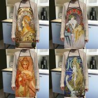 มาใหม่ Alphonse Mucha Art Apron ผ้ากันเปื้อนครัวผู้หญิงผ้ากันเปื้อน Oxford ผ้าทำความสะอาด Pinafre อุปกรณ์ทำอาหารในบ้านผ้ากันเปื้อน