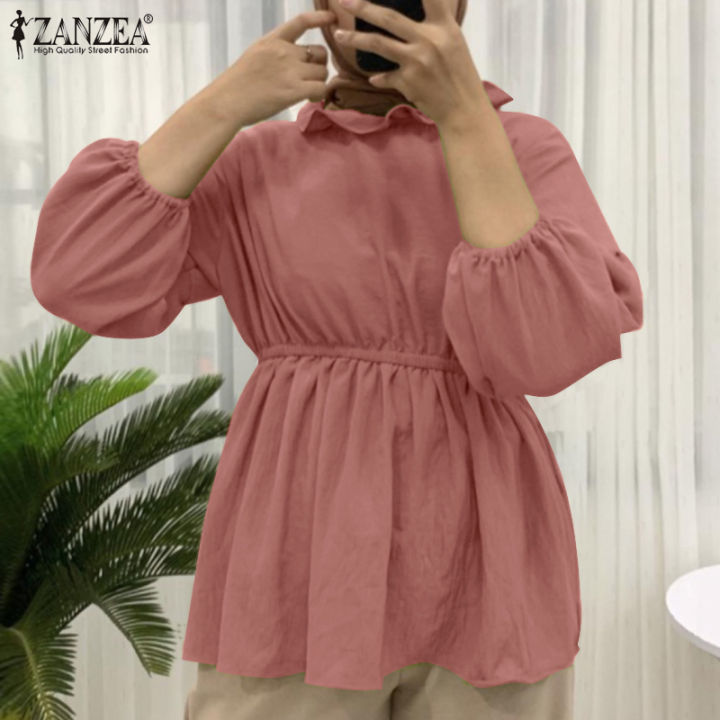 สินค้ามาใหม่-จัดส่งฟรี-fancystyle-zanzea-เสื้อมุสลิมแขนเสื้อนอก-a-line-มีระบาย-เสื้อมีเสื้อคอโอแต่งระบายสำหรับผู้หญิง