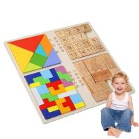 Children Montessori Puzzle Wooden 3D Jigsaw Game Tangram Puzzle Geometric Ring Shape Matching Kids Toddler Early Educational Toy opportune