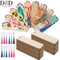 【YF】◑  36pcs Wood Bulk Blank Bookmarks with 6 Colors Tassels Book Markers Rectangle Thin Hanging Tag Holes