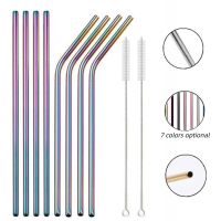 metal straws Reusable straws Colorful 304 Stainless Steel Straws Reusable Straight Bent Metal Drinking Straw With Cleaner Brush Set Party Bar Accessory 1Pcs