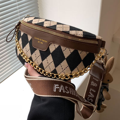 Fashion plaid Women Chest bag small Ladies Wide Strap Crossbody Shoulder Bags Female Phone wallet Chain Fanny Packs waist bags