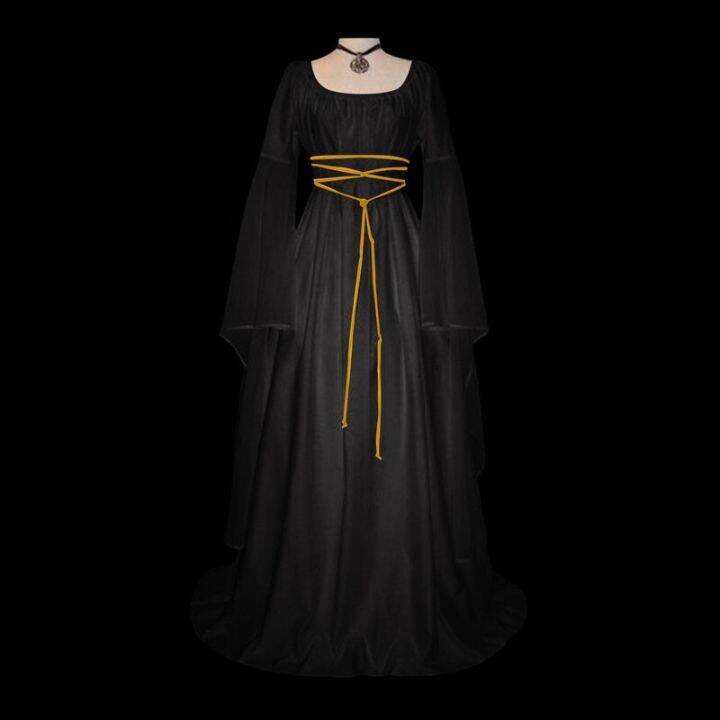 Medieval Retro Gothic Maxi Dress for Women Gown Black Halloween ...