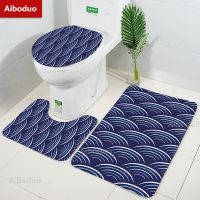 【LZ】☫♛  Aiboduo 3 pçs/set arte antiderrapante ukiyo-e ondas gigantes decoração de casa almofada do banheiro toalete tampa conjunto tapete de banho tapete do banheiro