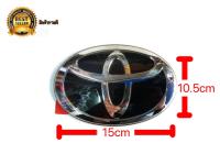 ป้ายโลโก้ TOYOTA พลาสติกเคลือบแก้วสีดำขอบโครเมี่ยมขนาด 15 X 10.5 cm ติดหน้ารถ vios yaris commuter* **จบในร้านเดียว**