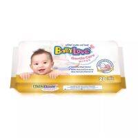 AQU ทิชชู่เปียก (ขนาดพกพา)  BabyLove Gentle Care Wipes 20 Sheets) เบบี้เลิฟ เจนเทิล แคร์ ไวพส์ สูตรอ่อนโยนจากธรรมชาติ(20 แผ่น) ผ้าเปียก  กระดาษเปียก