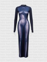 [hot]❀  Kliou body print long female aesthetic sleeve unique shaping dress robe party club