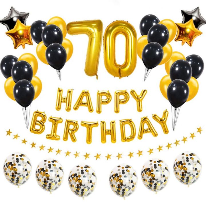 70 Birthday Black Happy Birthday Letter Foil Balloons Number 70 Ballons 70Th Birthday Party Decorations 70 Years Deco