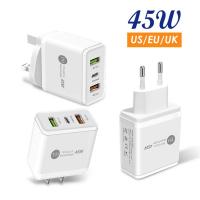 Dual USB Charger Block 3-Port Charger Block 45W USB QC3.0 Wall Plug Adapter And PC(Type-C 25W+20w) Charger Block For Phone Watch Wall Stickers Decals