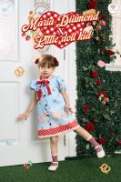 mariadiamond x little doll kids( KIDS ) สีฟ้าลายสก๊อต ชุดเดรสสั้นเด็กผู้หญิงเเขนตุ๊กตา