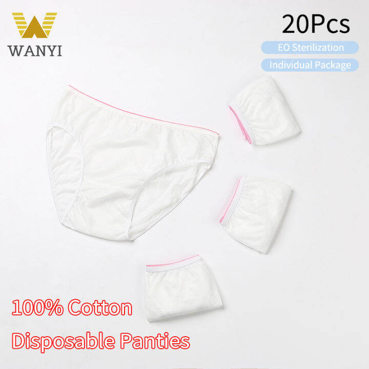 Wanyi 20pcs Pure Cotton Disposable Panties Women Sterile Travel Bussiness Portable Underwear 8778