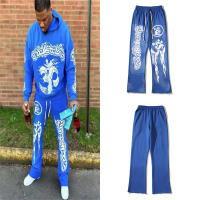 Blue Hellstar Vintage Terry Sweatpant กางเกงกีฬาผู้ชายผู้หญิงคุณภาพสูงหลวมกระดิ่งกลางแจ้ง-Bottoms