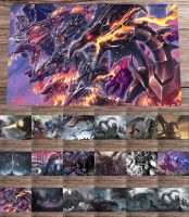 Yugioh Playmat ตาแดงมังกรดำและสุดยอดตัวนำ Tyranno TCG CCG เสื่อการ์ดเทรดมอนสเตอร์60X35cm แผ่นเมาส์อะนิเมะ