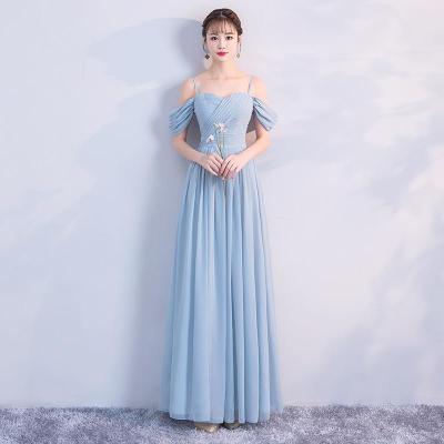 Blue Fashion Tulle Sexy Cheap Long Party Wedding Bridesmaid Host Floor Length Dress 99079