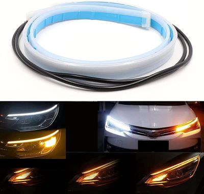 2 ชิ้นไฟ LED Strip สำหรับรถยนต์ไฟหน้าแบบ LED Strip Switchback แถบไฟ LED ต่อเนื่องไฟวิ่งกลางวันไฟเลี้ยวหลอดไฟ DRL สีเหลืองอำพัน/สีเหลืองและสีขาว