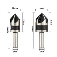 ชุดตัดลบมุมล้อ82องศา Hss 5บิตเจาะซิงค์เคาน์เตอร์รอบ/ก้านหกเหลี่ยม12/16/19มม. สำหรับบิตสว่านงานไม้เครื่องมือไฟฟ้า