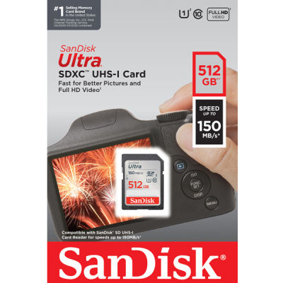 SanDisk Ultra SD Card SDXC UHS-I Memory Card 512GB Speed 150MB/s C10 U1 Full HD (SDSDUNC-512G-GN6IN) เอสดีการ์ด กล้องDSLR