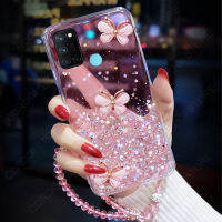 สำหรับRealme C17 C15 C12 C11 + คริสตัลสายคล้องมือ,แฟชั่น3Dผีเสื้อShiny Glitter Starry Spaceเคสโทรศัพท์ใสTPUเคสโทรศัพท์มือถือขอบซิลิโคนกันกระแทกป้องกันโทรศัพท์มือถือปลอกปกหลัง