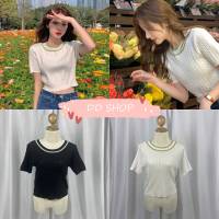 DD SHOPพร้อมส่ง67208 เสื้อไหมพรมแขนสั้น คอกลมแขนสั้น น่ารักสไตล์เกาหลี