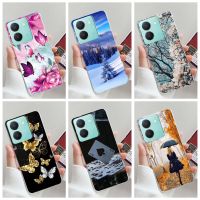 เคสสำหรับ Vivo Y36 4G เคสโทรศัพท์ใส TPU ซิลิโคนนิ่มลายการ์ตูนผีเสื้อสวยงามเคสใสสำหรับ VIVO Y27 5G VIVOY36 4G