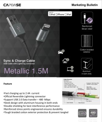 Capdase Metallic Lightning to USB Sync &amp; Charge Cable (1.5M)