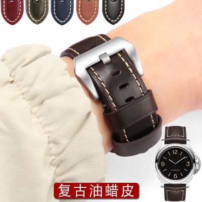 【Hot Sale】 Alternative leather strap male PAM111 441 retro oil wax watch 22 24mm