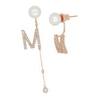 A.CEMI [Rose Gold Set] Initial Earring + Long Romantic Charm Set