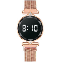 Luxury Digital Magnet Watches For Women Rose Gold Stainless Steel Dress LED Quartz Watch Female Clock Relogio Feminino Drop Ship