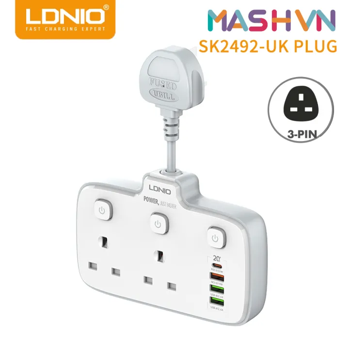 LDNIO SK2492 UK PLUG Power Strip British Standard Multifunctional Plugin Board Usb Socket