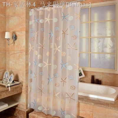 【CW】℗  Starfish Pattern PEVA Shower Curtain Seaside With Hooks Mildew Accessories