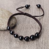 Trendy Black Lava Rock Beads Bracelet Adjustable Braided String Rope Natural Stone Bracelets Yoga Reiki Prayer Jewelry for Women Fashion Chain Necklac