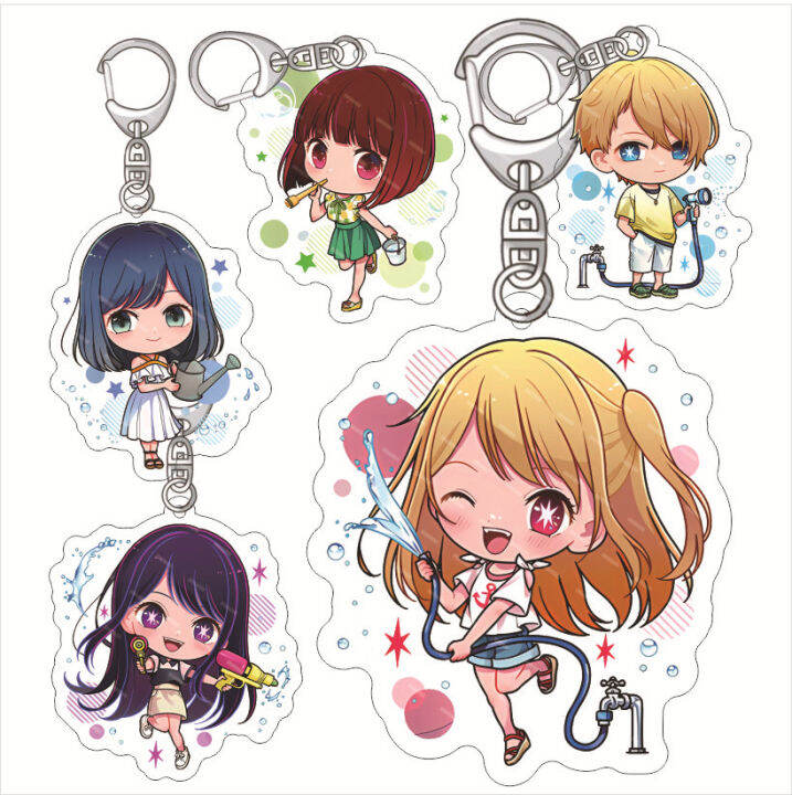 oshi-no-ko-keychain-anime-keyring-acrylic-cute-bag-pendant-water-pistol-hoshino-ai-ruby-aquamarine-arima-kana-kid-gift