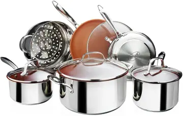 Ecolution Impressions Premium Multilayered Non-Stick Aluminum Cookware Set, Hammered Copper, 10 Piece