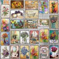 【YZFQ】Flowers Plaque Metal Vintage Lavender Gardens Plate Bath Crock Poster Wall Pub Home Art Farmhouse Decor DU-8931B