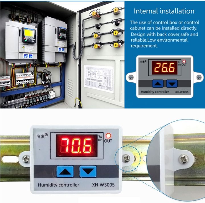 ควบคุมความชื้นดิจิตอลแบบพกพา-xh-w3005ความชื้นสวิทช์ควบคุมเซ็นเซอร์ความชื้นดิจิตอล0-99-rh-12โวลต์-24โวลต์-220โวลต์