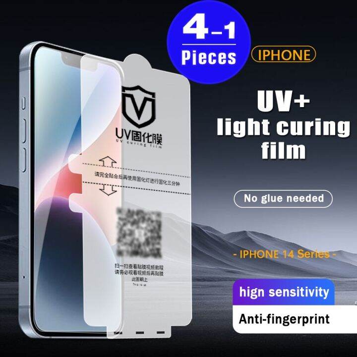 ฟิล์มแสงเพื่อการรักษษ-uv-1-4ชิ้นสำหรับ-iphone-14-11-13-x-หน้าจอ-xs-12-max-plus-ที่ป้องกัน-hd-ป้องกันขนาดเล็ก-pro-xr