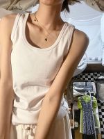 ❉▦ White I-shaped sports camisole for women in summer loose-fitting sleeveless T-shirt top for old men