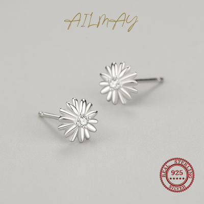 Ailmay Top Quality Real 925 Sterling Silver Romantic Cute Daisy Flower Stud Earrings For Women Classic Wedding Statement Jewelry