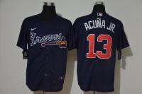 ☞☑☜ Atlanta Braves baseball uniform No. 13 ACUNA JR blue white red embroidery short-sleeved T-shirt sportswear