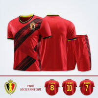 NO.10 Eden อันตรายผู้ใหญ่เด็กแขนสั้นเสื้อยืดกางเกงขาสั้น Belgisch Dollfootball Jersey ชุด Romelu Lukakus การแข่งขันการฝึกอบรมที่กำหนดเอง