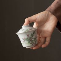 Gaiwan ทาสีมือสำหรับพลัม Tureen ที่มีฝาปิดชุดน้ำชาชามจีน Chawan Deng S Store