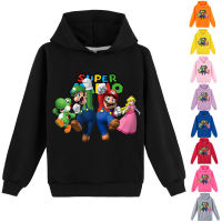 Super Mario Bros เสื้อมีฮู้ดสำหรับเด็ก,เด็กหญิงเด็กชายแบบมีกระเป๋ามีฮู้ด65% ผ้าฝ้าย + เส้นใยโพลีเอสเตอร์35% 100-170ซม. 0000แขนยาวสำหรับเด็กผู้หญิงฤดูใบไม้ร่วง