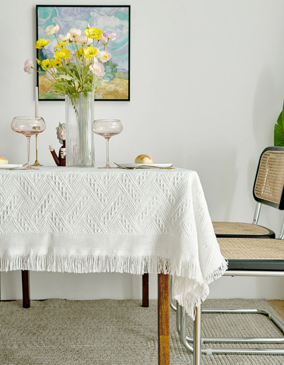 hot-ผ้าปูโต๊ะแบบฝรั่งเศส-ins-ผ้าปูโต๊ะลูกไม้โต๊ะกาแฟทรงกลมสีขาวผ้าคลุมโซฟาทรงสี่เหลี่ยม