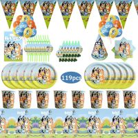 【JIU YU】﹊▣  119Pcs Hot Blueyes Kids Birthday Party Decorações descartáveis Talheres Cup Plate Baby Shower Blue Party Decor Suprimentos