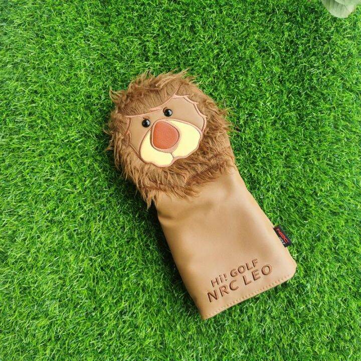 ๑-new-style-golf-club-head-cover-protective-cover-pu-leather-cartoon-lion-golf-club-cover