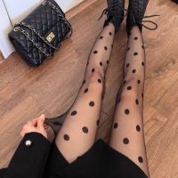 【CW】Women Tights Pantyhose Nylon Black Nightclub Female Ladies Silk Tights Fishnet Mesh Seamless Polka Dot Print Stocking