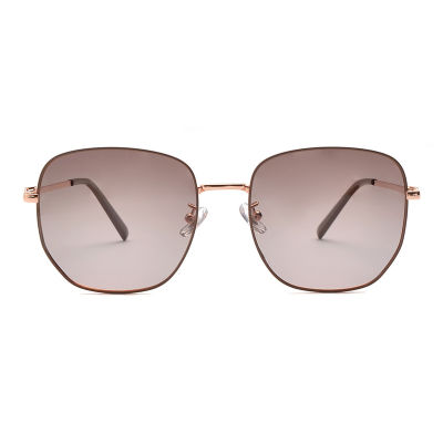 Uv 400 protective polygon shape metal polarized sunglasses coffee gold frame gradual brown lens color PS56007 C3