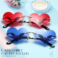 Heart shaped Retro Sunglasses Novel Rimless Goth Glasses for Women Men Festival Party Glasses Trendy Eyewear UV 400 Protection