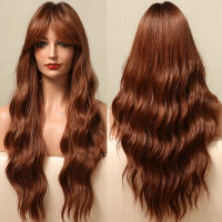 ALAN EATON Long Body Wave Red Brown Copper Synthetic Wigs for Black Women Natural Middle Part Heat Resistant Hair Wig with Bangs