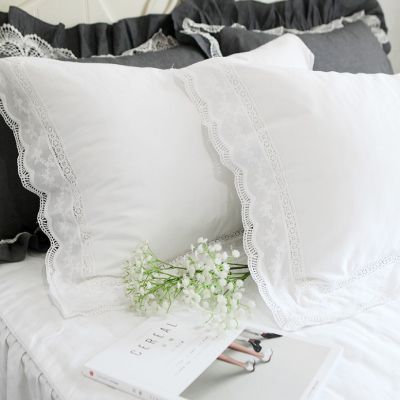 2Pcs Europe Luxury Ruffle Pillowcase White Handmade Wrinkle Elegant Pillow Case Flower Pillow Cover Design Sweet Princess HM02P
